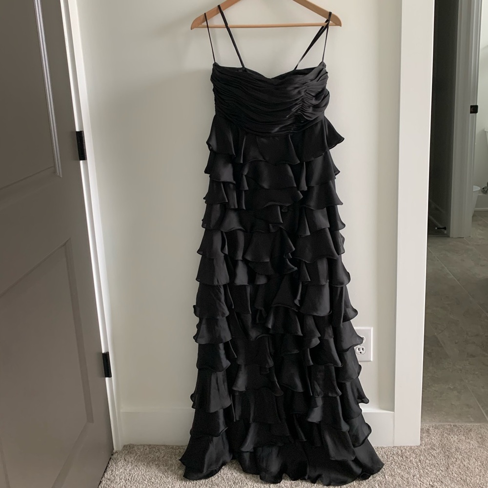 Floor length black ruffle dress